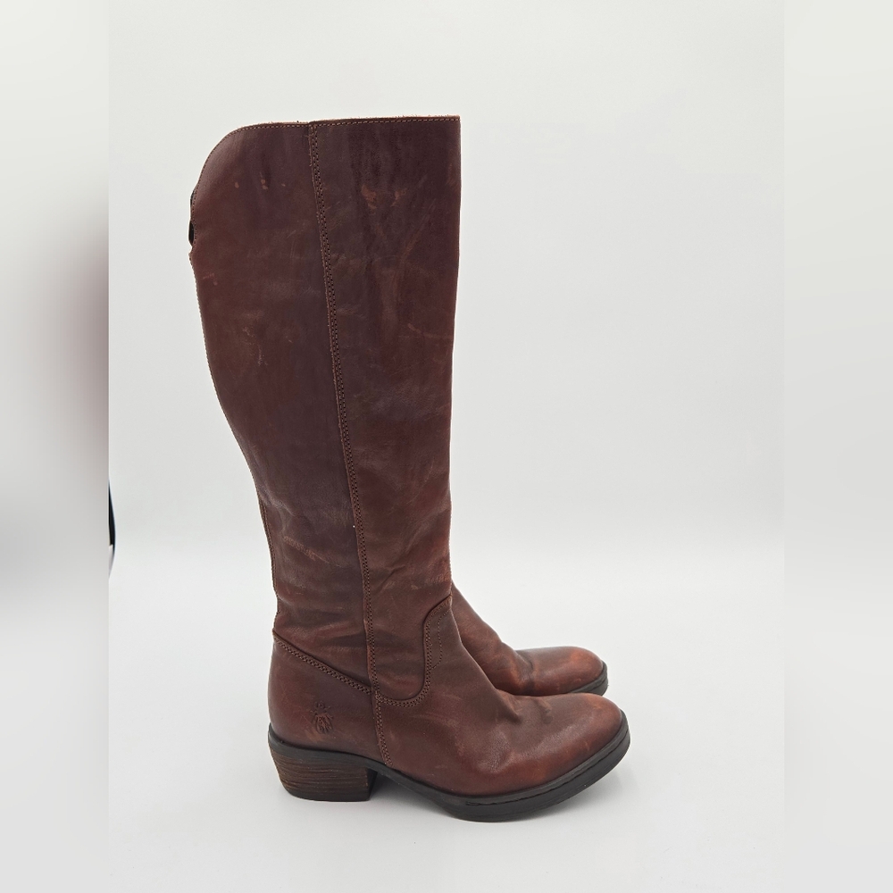 Fly London Brown Leather Knee-High Boots Size 38